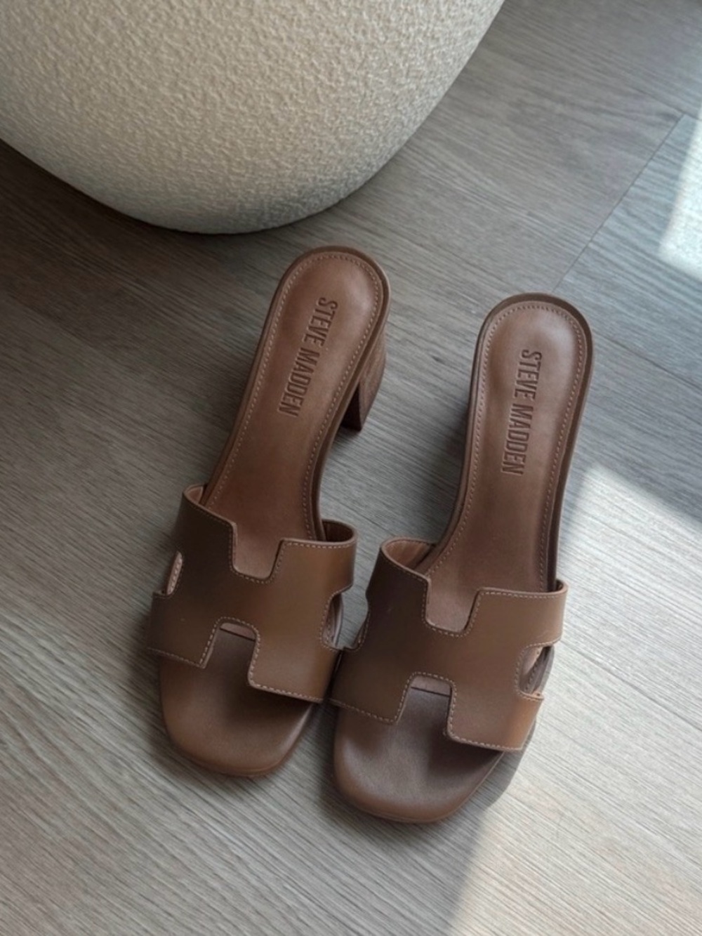 Steve Madden Tan H Leather Slide Mules